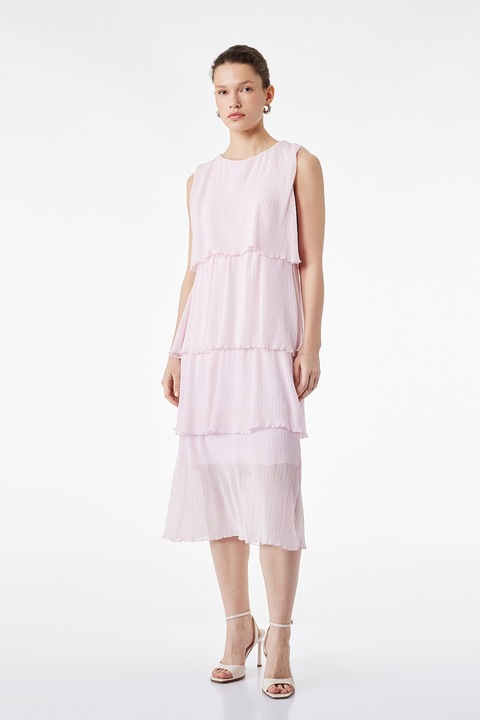 KOTON, Rochie midi din sifon cu model stratificat, Roz pastel