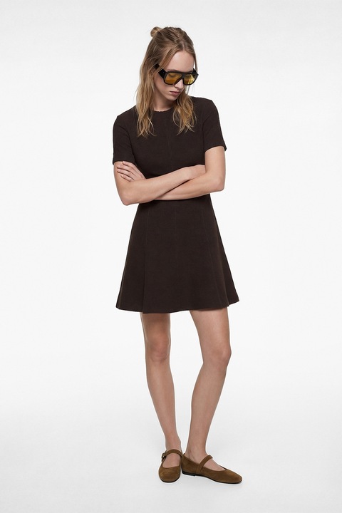 KOTON, Rochie evazata cu maneci scurte, Maro