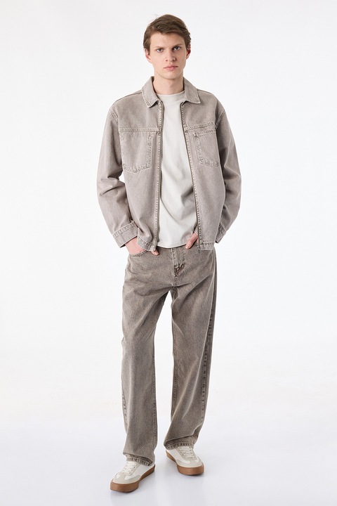 KOTON, Jacheta din denim cu buzunar pe piept, Kaki