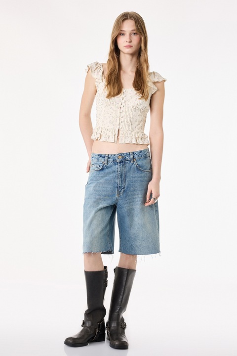 KOTON, Bluza crop cu model, Piersica/Lila