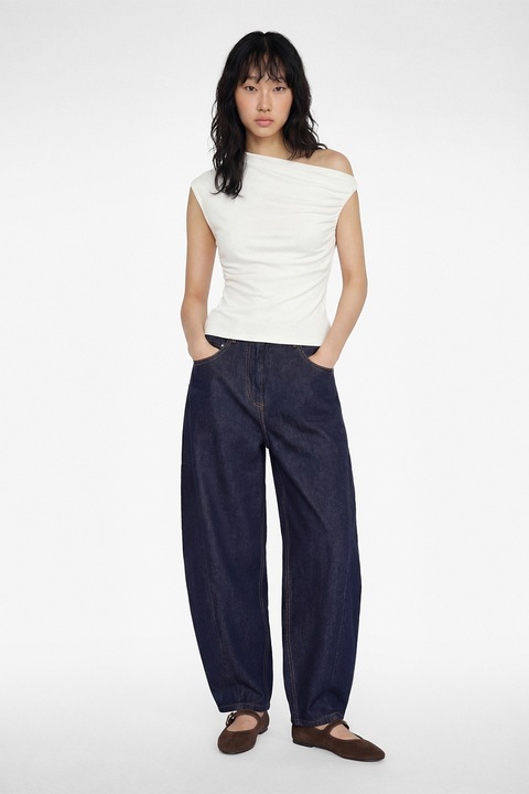 KOTON, Bluza cu decolteu pe un umar si decolteu asimetric, Alb