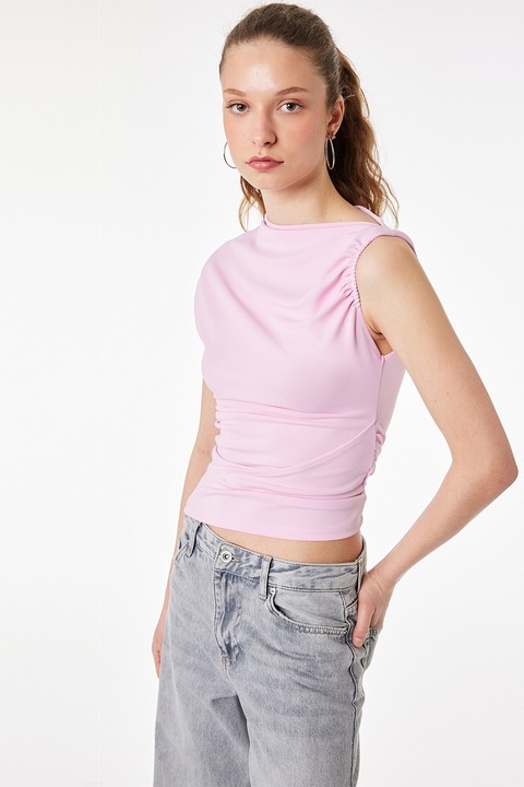 KOTON, Bluza cu decolteu pe un umar si decolteu asimetric, Roz pastel