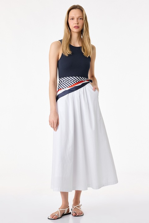 KOTON, Rochie evazata cu model 2in1, Alb/Bleumarin