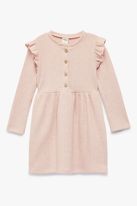 KOTON, Rochie cu maneci lungi si volane, Roz pal