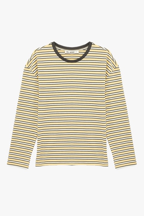 KOTON, Bluza cu decolteu la baza gatului si model in dungi, Maro/Galben pal