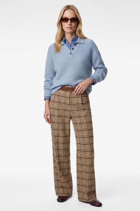 KOTON, Pantaloni cu model in carouri si curea, Bej