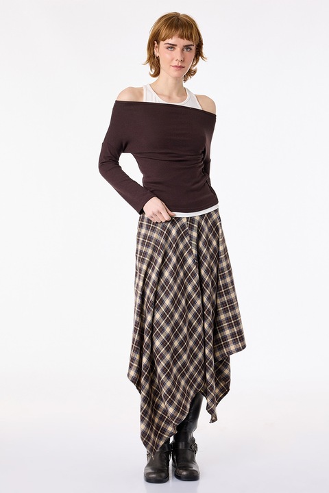 KOTON, Bluza cu decolteu pe un umar, Maro cognac