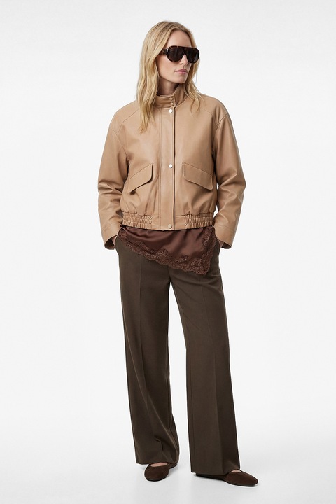 KOTON, Jacheta din piele ecologica cu maneci cazute, Bej