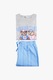 KOTON, Pijama din amestec de bumbac cu imprimeu, Gri, Albastru, L