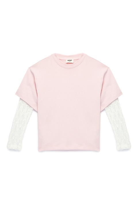 KOTON, Bluza cu model 2in1 si maneci din dantela, Roz deschis