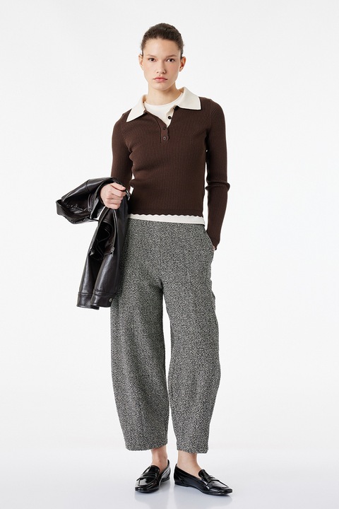 KOTON, Pantaloni crop cu croiala conica, Alb/Negru