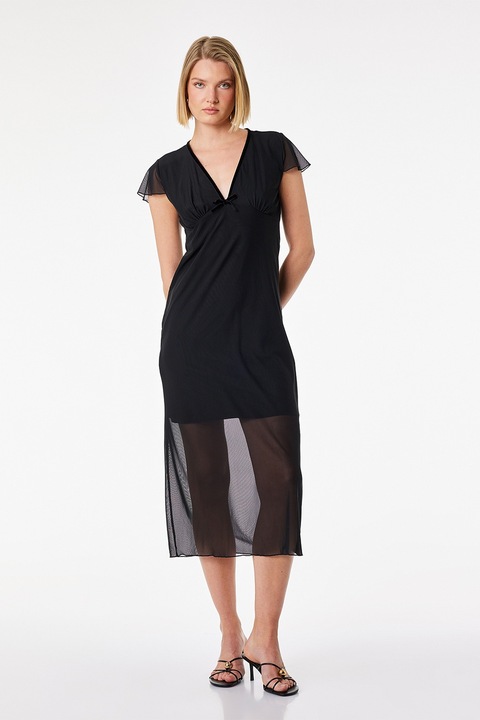 KOTON, Rochie midi cu decolteu in V, Negru