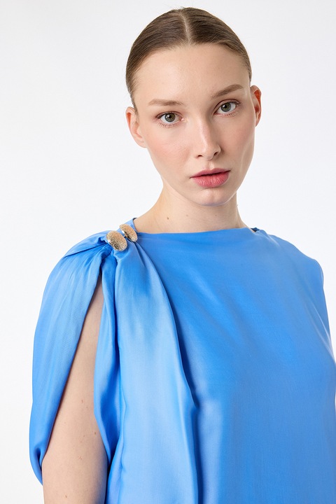 KOTON, Bluza cu aspect satinat si detaliu metalic, Turcoaz