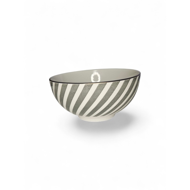 Bol ceramica 600 ml, alb cu gri