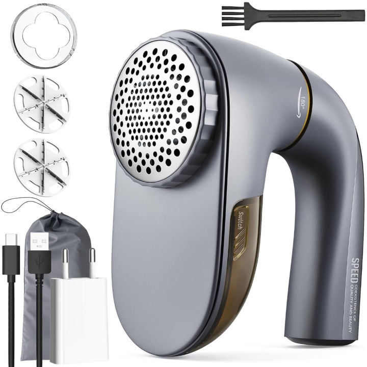 Aparat de curățat scame MANDAT, portabil, baterie reîncărcabilă USB-C, 9000 rot/min, maner rabatabil, 150 ml