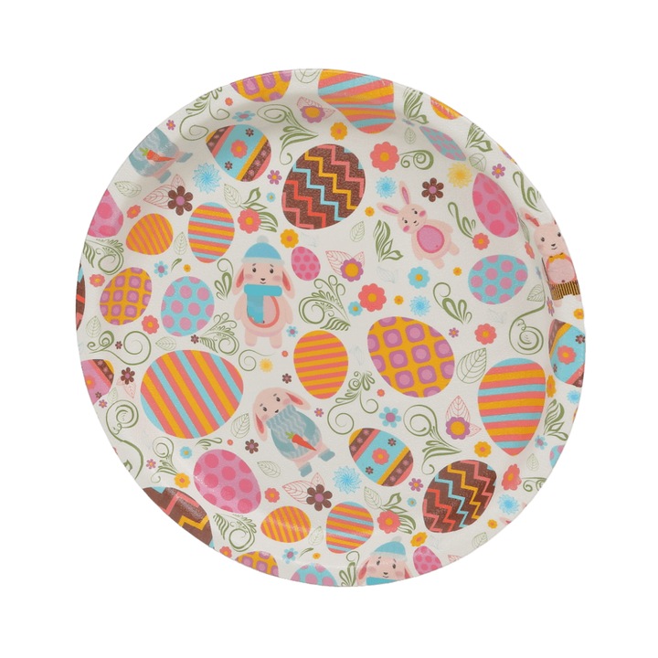 Tava de servire rotunda din plastic, 27.5 cm, design elegant, pentru masa de Paste, oua de pasti multicolor