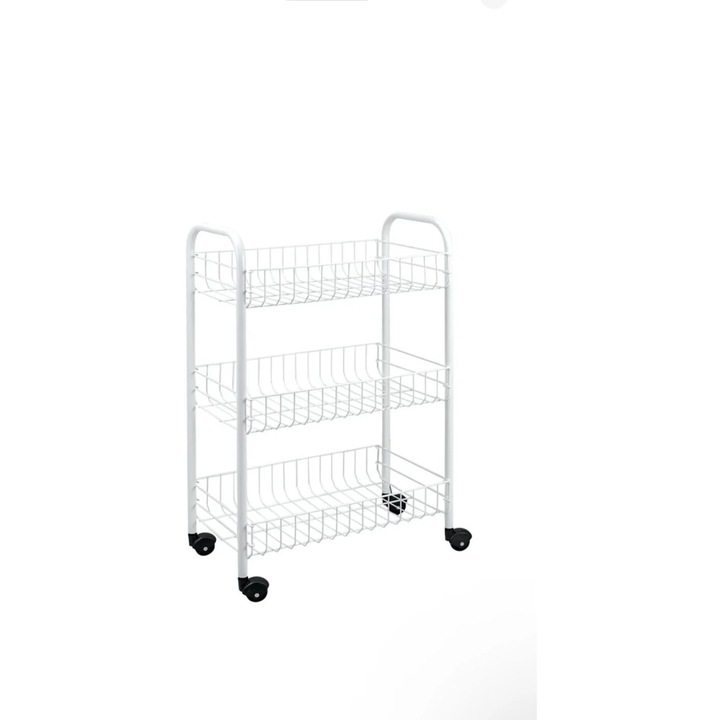 Etajera din metal cu roti si 3 rafturi, 34x26x70 cm, robusta, depozitare casa, bucatarie