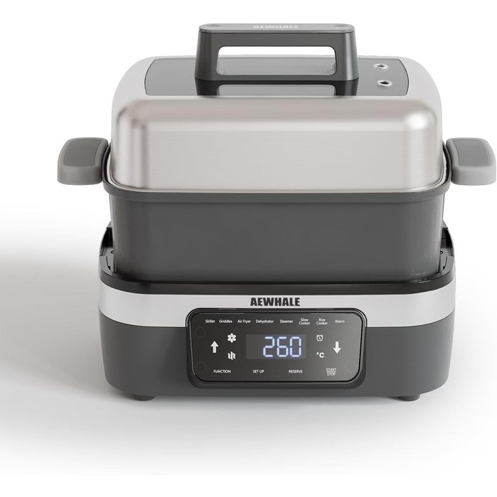 Multicooker 8-in-1 cu Air Fryer, AEWHALE, 4.25L, 1500W, Oala Antiaderenta, Negru, 4 Accesorii Incluse