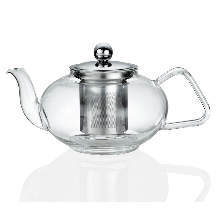 Ceainic cu infuzor Kuchenprofi Tibet, 0,8l, sticla borosilicata, 24x12cm, inox