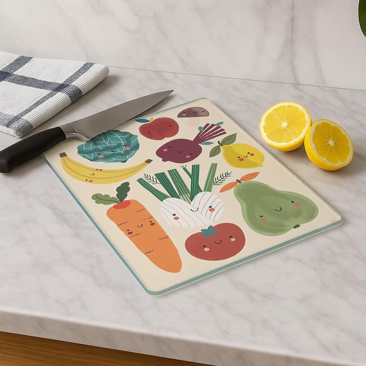 Konyhai vágódeszka, Hermia Concept, edzett üveg, antibakteriális, 20x30cm, többszínű