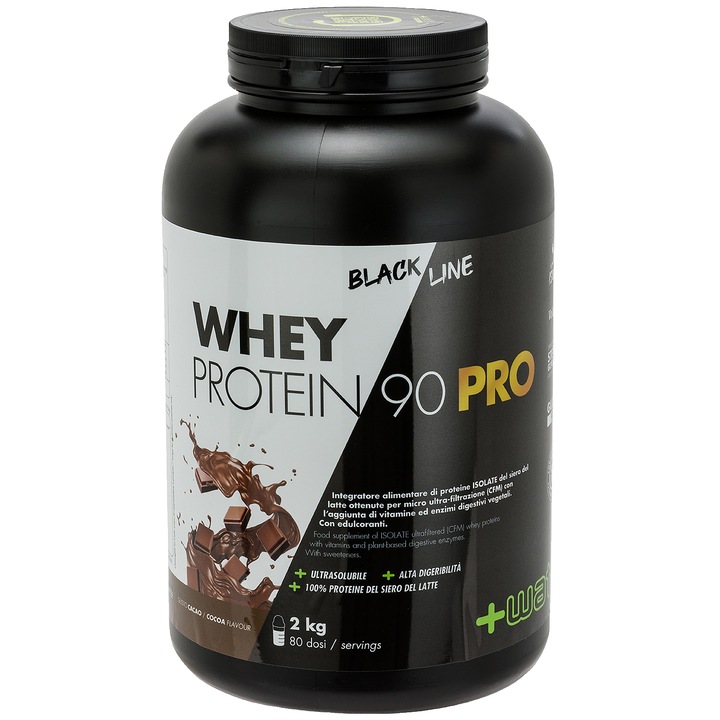 Whey Protein 90 Pro Izolate din zer +Watt, 2 kg fara gluten - Aroma de cacao