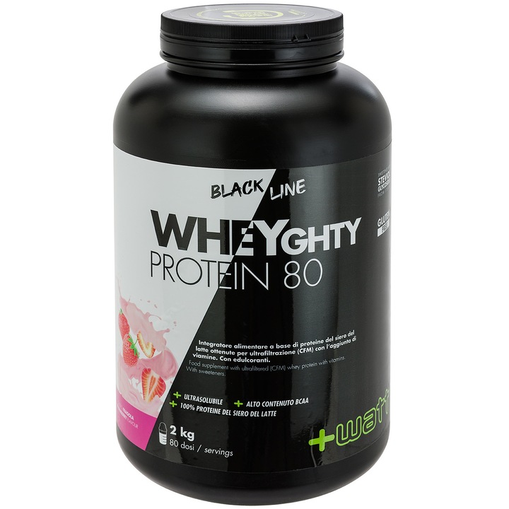Wheyghty Protein 80 +Watt, 2 kg fara gluten - Aroma de capsuna