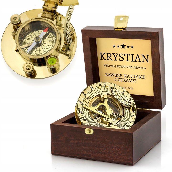 Busola cu ceas solar, mosiad, stil antic, alb, 7,5cm, set cu cutie