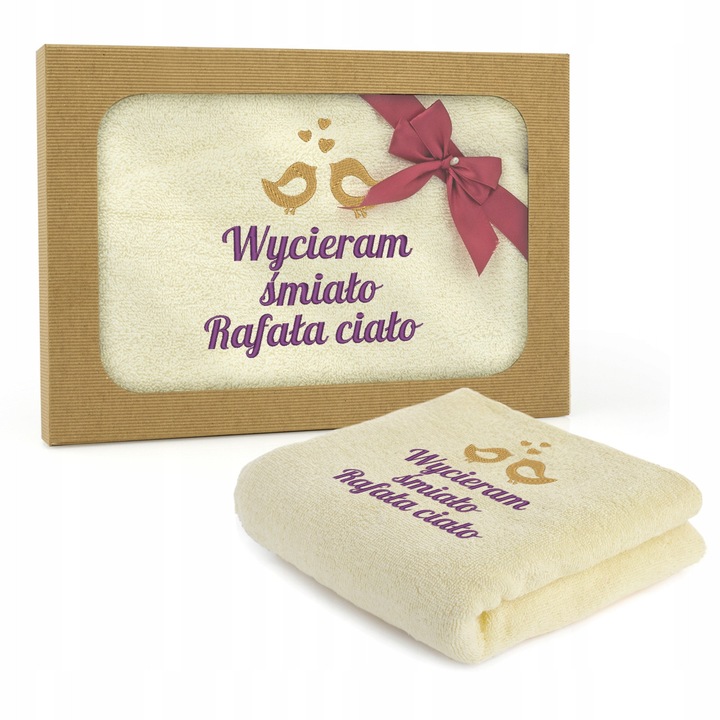 Prosop de baie personalizat, 70x140cm, bumbac ecru, gramaj 500gr/m, ambalat in cutie eleganta