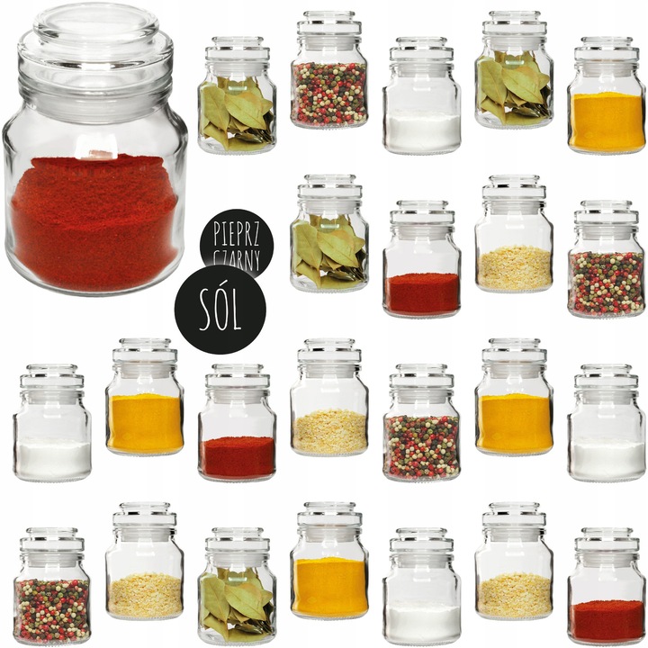 Set 24 borcane sticla 200ml cu capac din sticla si etichete pentru condimente