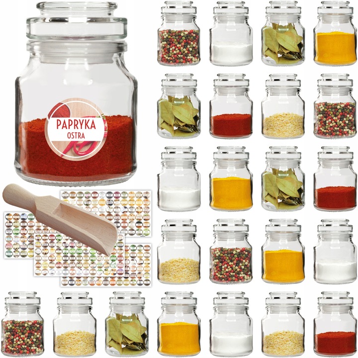 Комплект от 24 стъклени буркана 200 мл със стъклен капак и 308 етикета