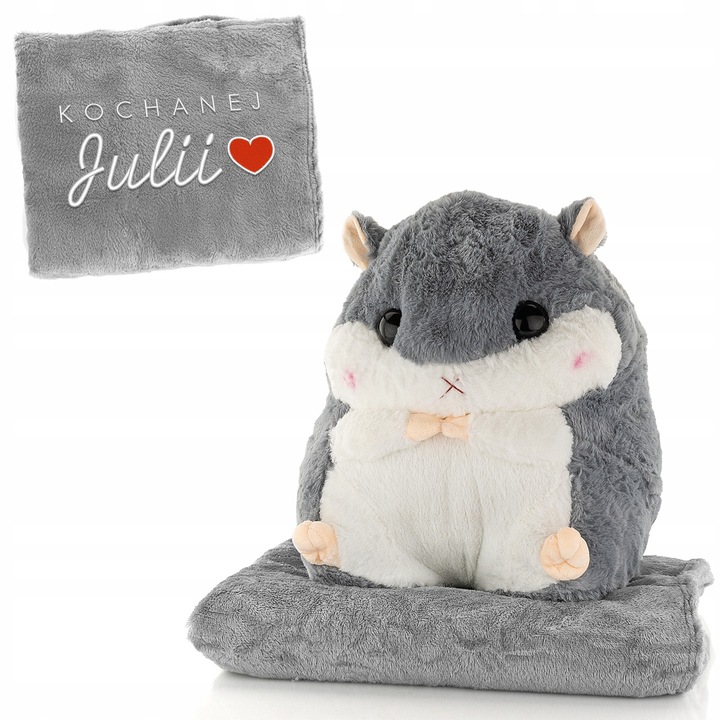 Set jucarie de plus si patura personalizata, soarece, gri, 100x160cm