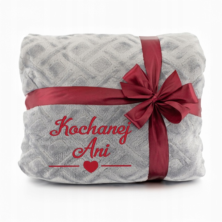 Személyre szabott hímzett takaró, szürke, 160x220cm, mikroszálas