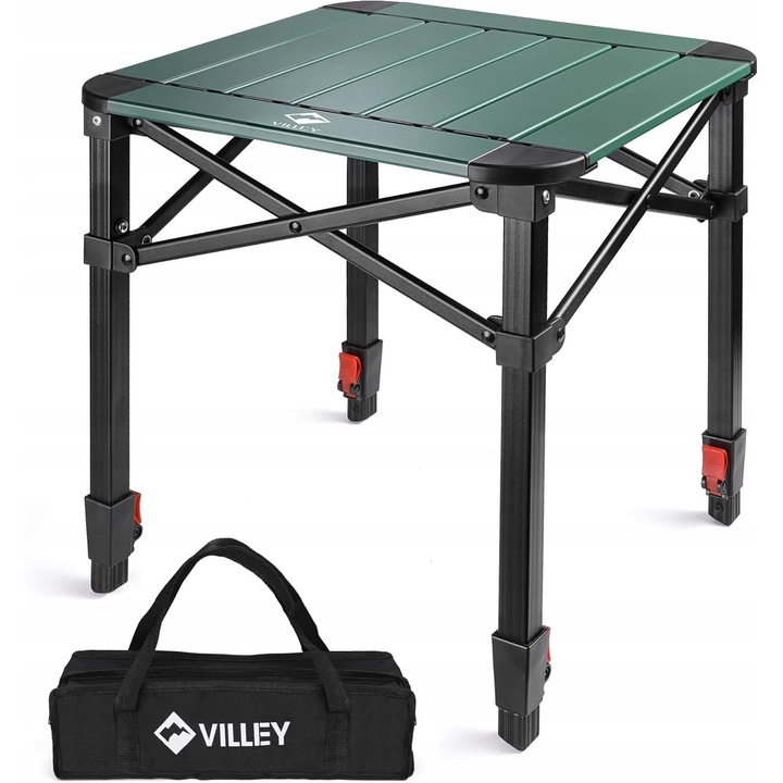 Masa camping pliabila din aluminiu cu geanta, verde, 39x50cm, set