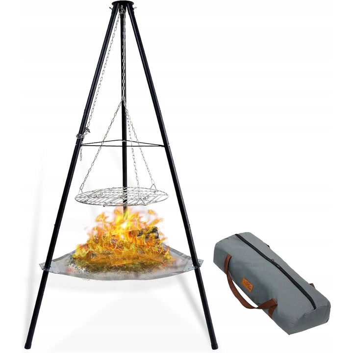 Gratar de gradina cu palenisko, model TripleBBQ GM10000, 2 in 1, negru, 50cm