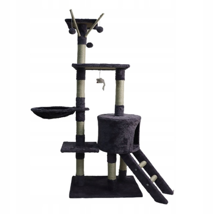 Drapak pentru pisici, 5 niveluri, cu casuta si dragut, 51x36cm, 138cm inaltime, set complet