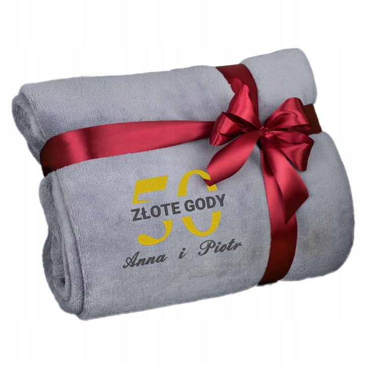 Személyre szabott mikroszálas takaró 160x220cm, szürke, hímzéssel, ajándék szett évfordulóra