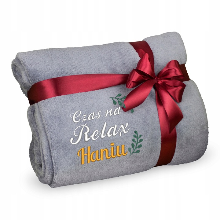 Személyre szabott mikroszálas takaró 160x220cm, szürke, hímzéssel, ajándék szett
