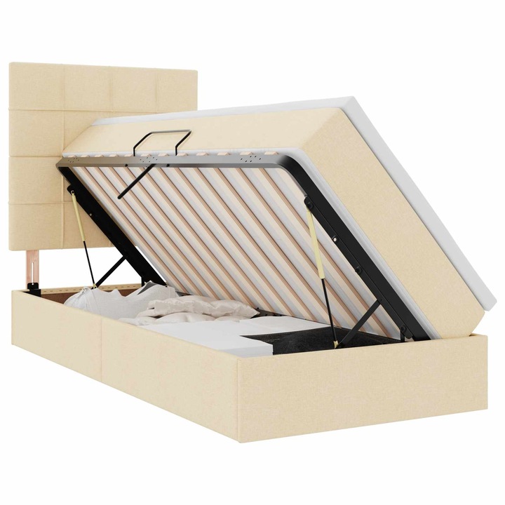 Pat cu saltea vidaXL, si LED cu saltea vidaXL, Creme 100 x 200 cm Poliester