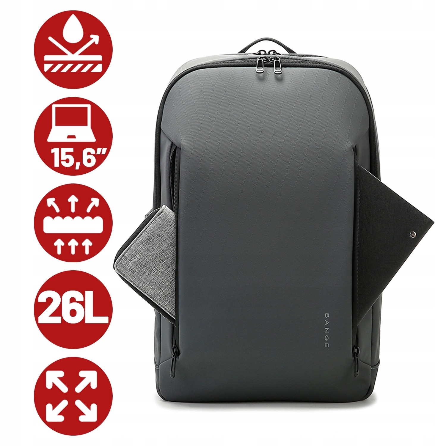 Plecak laptop Bange 20-40 l, gri, pentru laptopuri de pana la 15.6 inch