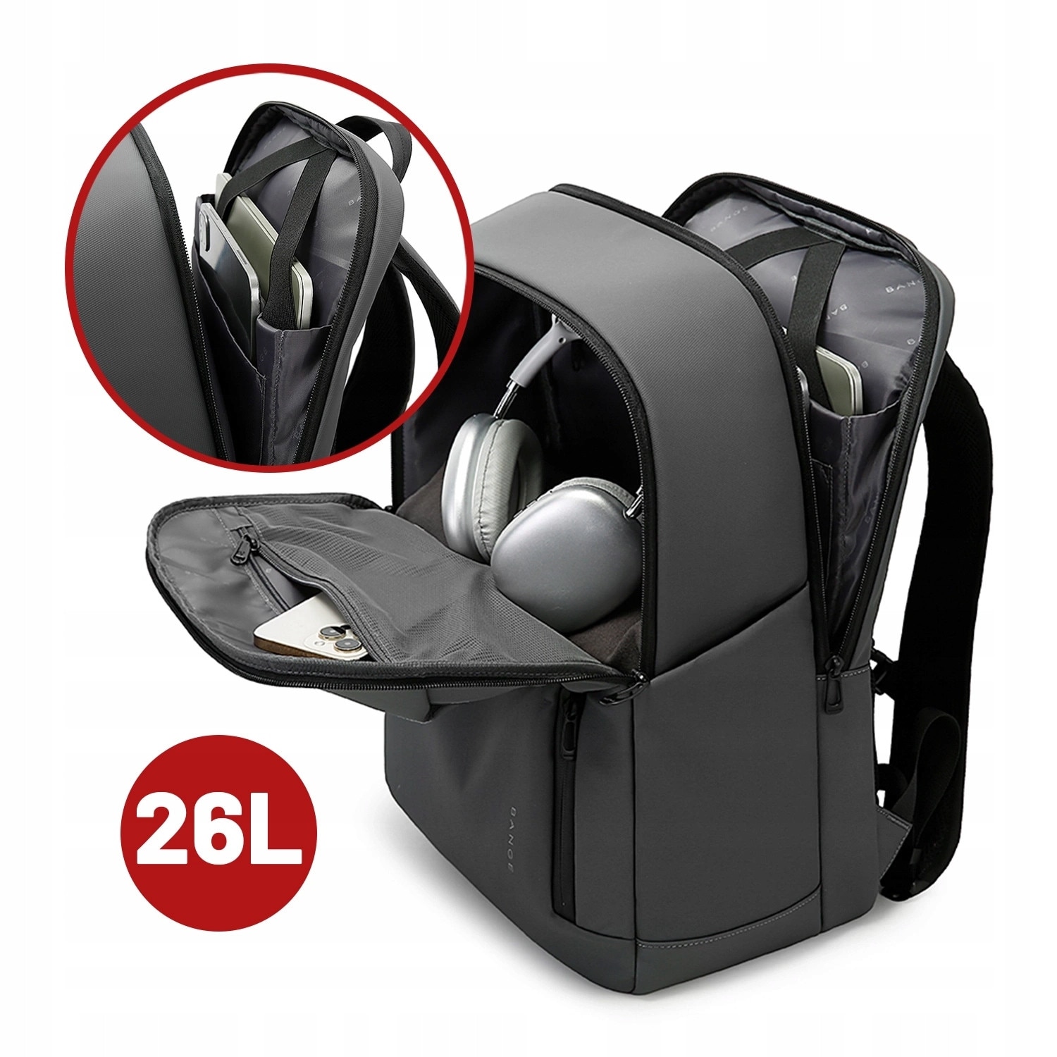 Plecak laptop Bange 20-40 l, gri, pentru laptopuri de pana la 15.6 inch