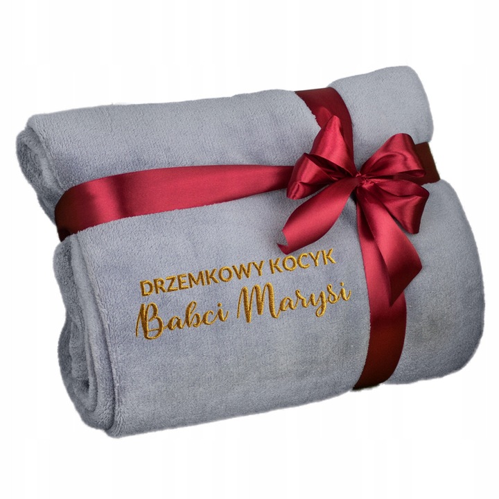 Személyre szabott hímzett takaró, 160x200cm, szürke, mikroszálas, ajándék Nagymama napjára