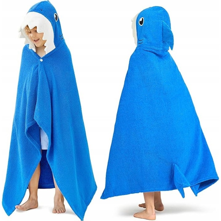 Gyermek poncho strandtörölköző, 100% pamut, bélelt, 127x77cm, kapucnis, többszínű