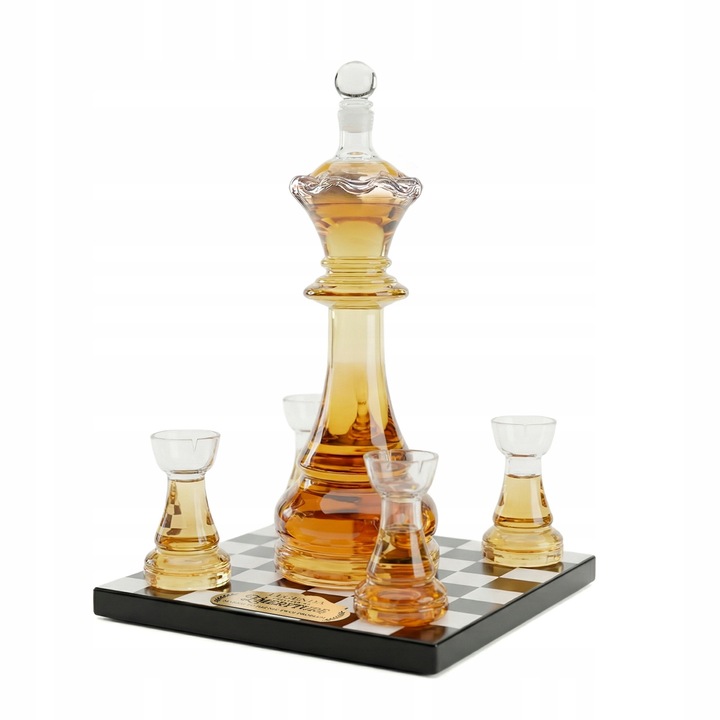 Set de whisky cu carafa si 4 pahare, motiv sah, 680ml, 33cm, 23x23cm