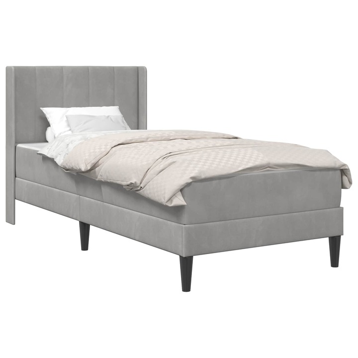 Cadru de pat cu saltea vidaXL, Gri deschis 100 x 200 cm Catifea