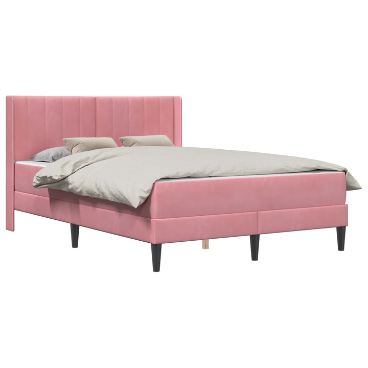 Cadru de pat cu saltea vidaXL, Roz 120 x 190 cm Catifea
