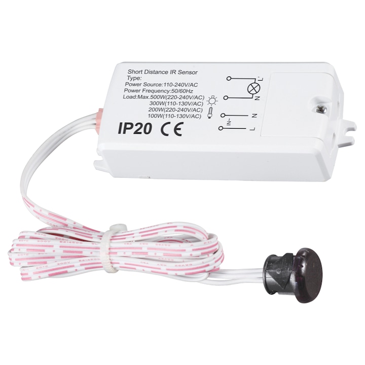 Senzor de miscare, distanta scurta, 5-6cm, actionare cu mana, 230V, 50Hz, 500/200W, IP20, TMBK122, Tracon