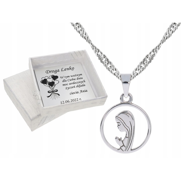 Lantisor argintiu cu medalion Maica Domnului, 50cm, argint 925, set bijuterii