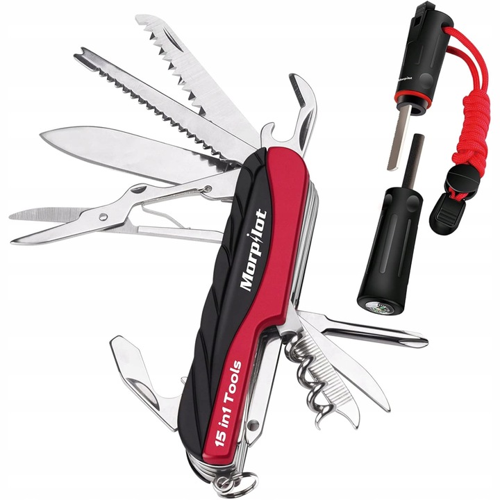 Cutter multifunctional, 15 in 1, rosu si negru, 8.7cm