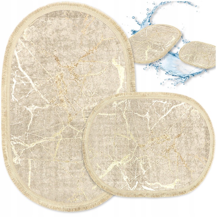 Set 2 Covorase Baie Paris - Decorator Home - Antiderapante, Absorbante, Moale si Lavabile 60x100 cm - Pentru Incalzire Pardoseala Oval - ber auriu