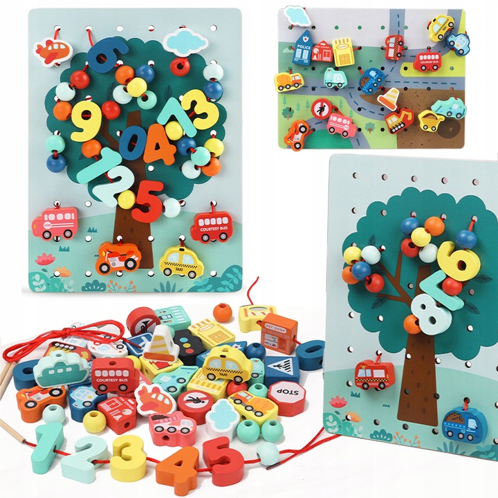 Joc educativ, BAKALU, set de jucarii cu margele, 30x20cm, colorat